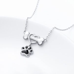 DAOCHONG 925 Sterling Silver Forever Love Heart Dog Bone with Puppy Paw Pendant Necklace for Women Dog Lover Jewelry Graduation Gifts