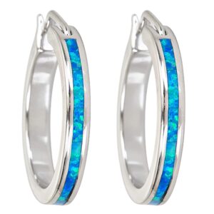 decadence sterling silver rhodium 4x20mm created opal hoop