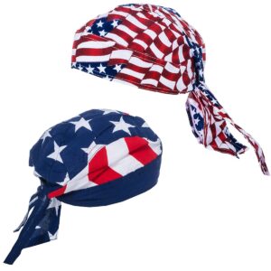 coveryourhair american flag durag - usa doo rag - dew rags for men - patriotic skull caps - american flag headbands (2 pack dew rags)