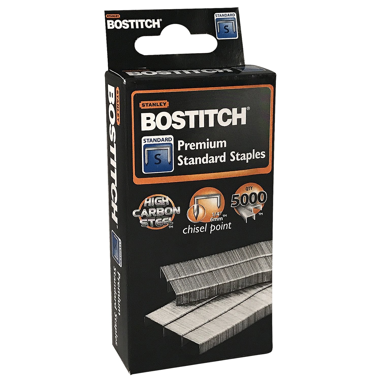 Stanley Bostitch Premium Standard Staples, 1/4" (6mm), High Carbon Steel, Chisel Point, 5,000 Per Box (SBS191/4CPR)