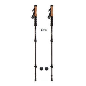 montem ultra strong trekking, walking, and hiking poles - one pair (2 poles) anti-shock cork handle - collapsible, lightweight, quick locking, and ultra durable