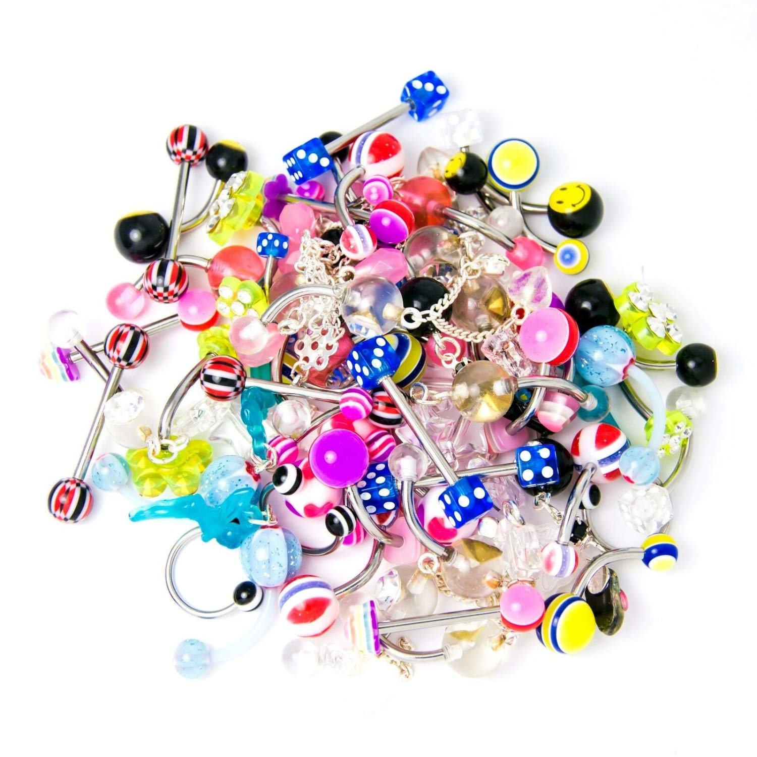 BodyJ4You 120PC Body Piercing Jewelry Lot - Ear Tragus Cartilage Daith Nose Septum Lip Belly Button - 14G 16G 18G RANDOM Mix - Horseshoes Rings Barbells Studs Industrial - Unisex Male Female