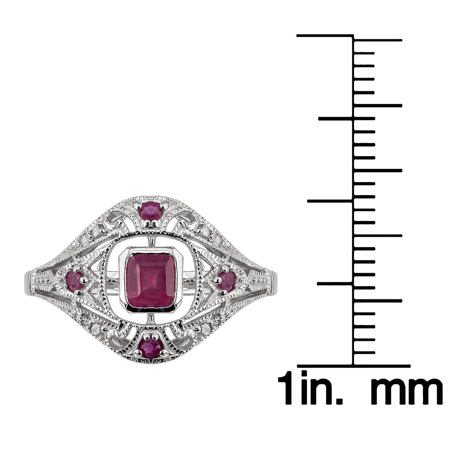 10k White Gold Vintage Style Genuine Ruby and Diamond Ring