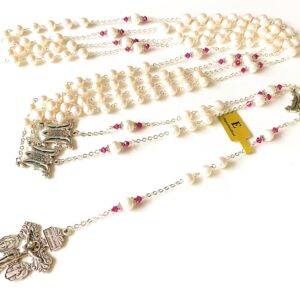 elegantmedical Pearl Cross Necklace lasso STERLING SILVER FATHER BEADS wedding rosary