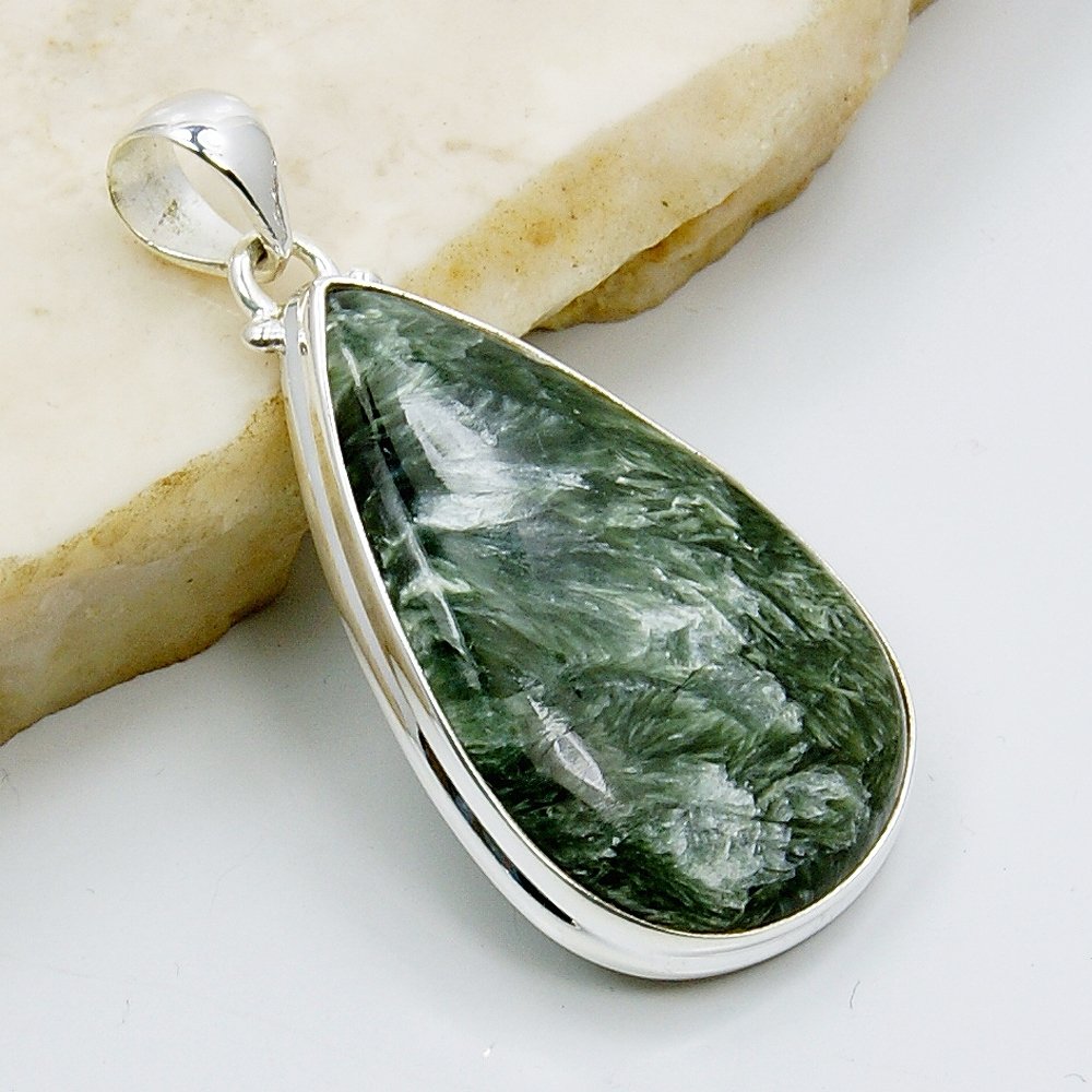 Incredible Sterling Silver Rare Natural Russian Seraphinite Pendant