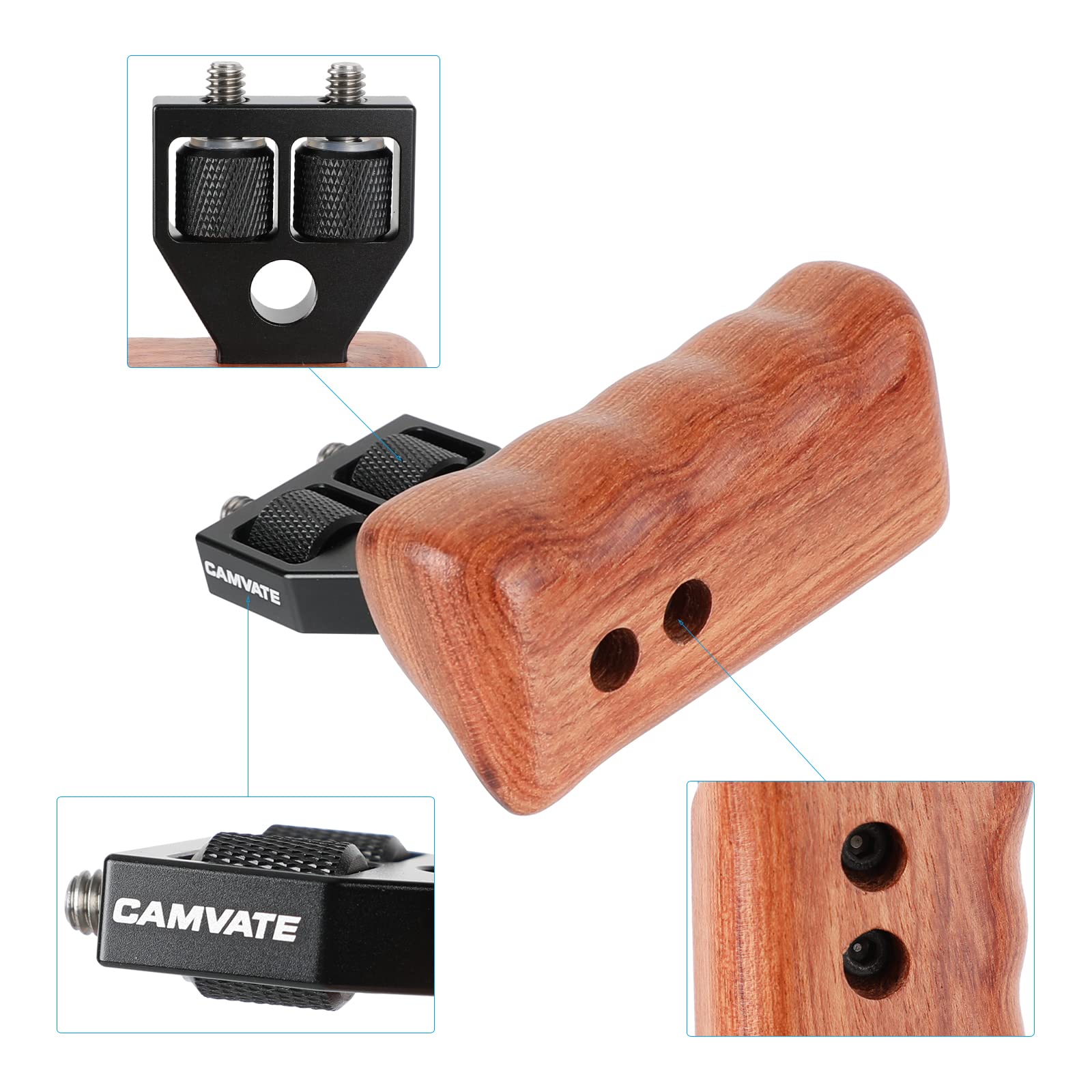 CAMVATE DSLR Wooden Handle Grip with Connector for DV Video Camera Cage(1 Pair) - 1346