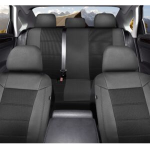 PIC AUTO Car Seat Cover Full Set, Front Bucket Seat Covers with Split Bench, Mesh and Leather, Universal Fit for Most Cars, SUVs, and Trucks (Black)