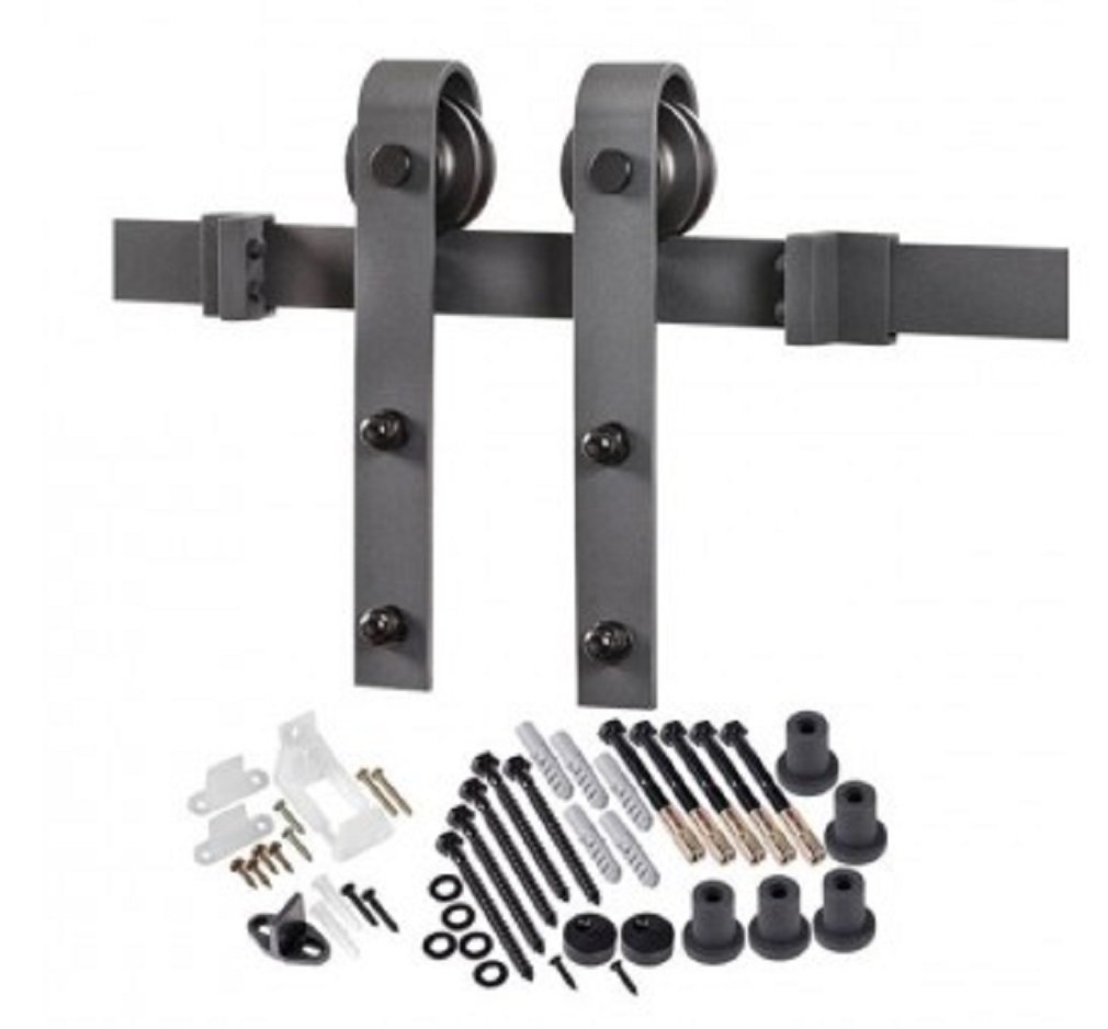 Renin Bd100k-06 Straight Strap Barn Door Hardware Kit, Matte Black