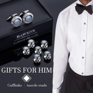 Cufflinks and Tuxedo Studs Set with Gift Box, Silver and Gold Tone Cuff Links for Men's Shirt Wedding Business