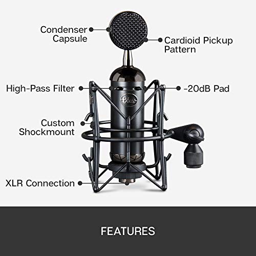 Blue Microphone Blackout Spark SL XLR Condenser Microphone Recording, Streaming, Podcasting, Gaming, Large-Diaphragm Cardioid Capsule, Shockmount and Protective Case