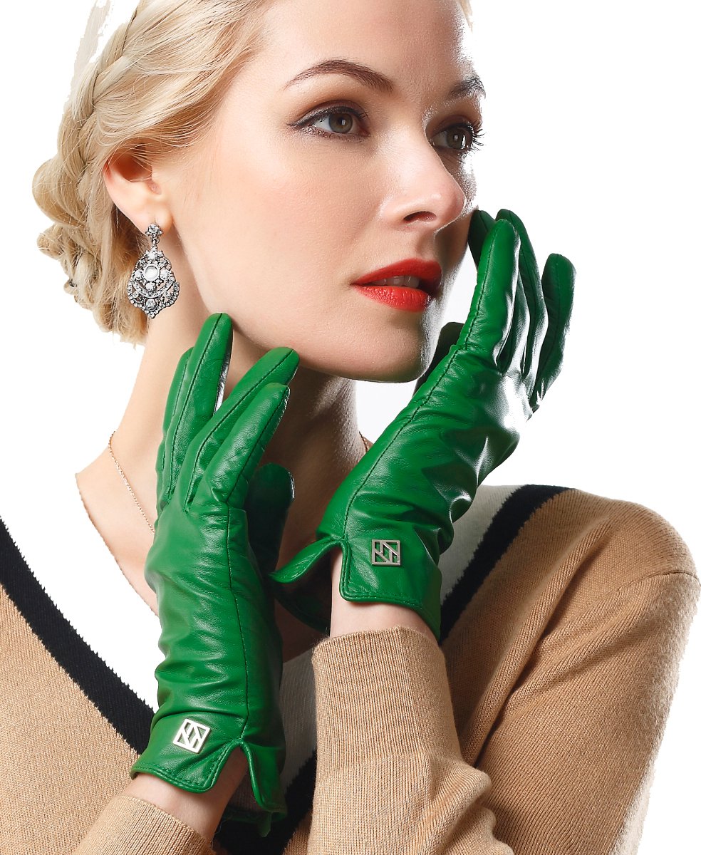 NappaNovum Women's Classic Italian Nappa Leather Gloves Lambskin Winter Comfort Lining Fashion Gloves (Touchscreen or Non-Touchscreen) (M, Green)