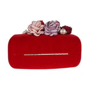 Women Flower Evening Bag Clutch Purse Metal Frame Large Wedding Red Vintage Purse Carved Handle handbag for party Cocktail