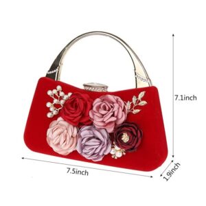 Women Flower Evening Bag Clutch Purse Metal Frame Large Wedding Red Vintage Purse Carved Handle handbag for party Cocktail