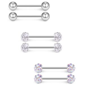 ruifan 16g 9/16inch ab colorful & clear crystal ball nipple tongue shield ring & stainless steel straight barbell body piercing jewelry retainer 6pcs