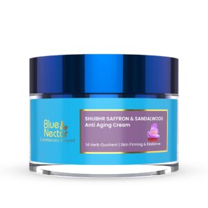 blue nectar moisturizer face cream, ayurvedic anti aging wrinkle cream for aging skin |ancient blend of saffron & turmeric for skin firming | with plant based collagen booster(women, 14 herbs,1.7 oz)