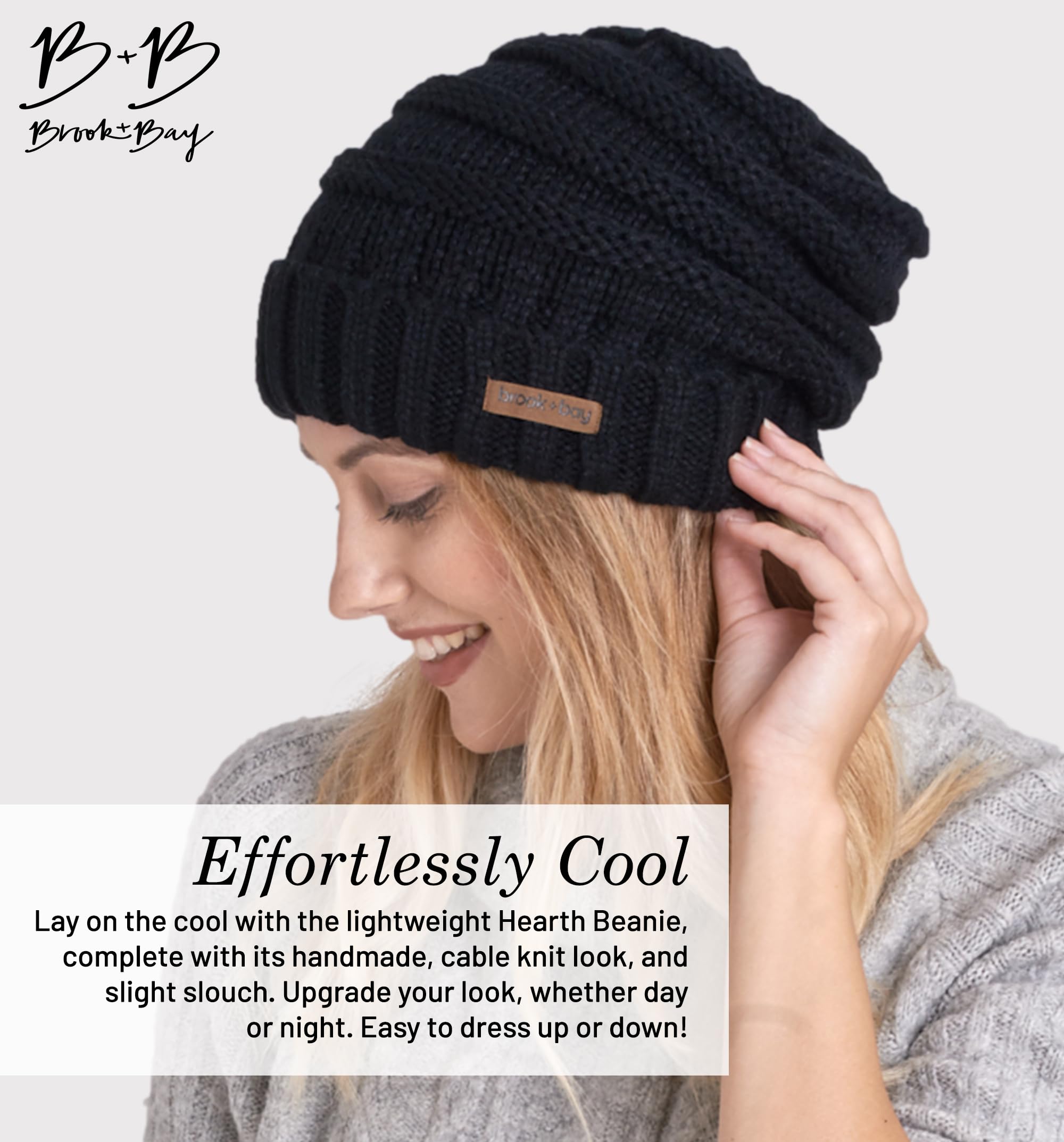 Brook + Bay Slouchy Beanie - Women's Winter Hats, Beanie Slouch Hats for Cold Weather, Oversized Beanie Knitted Hats for Women & Men Black