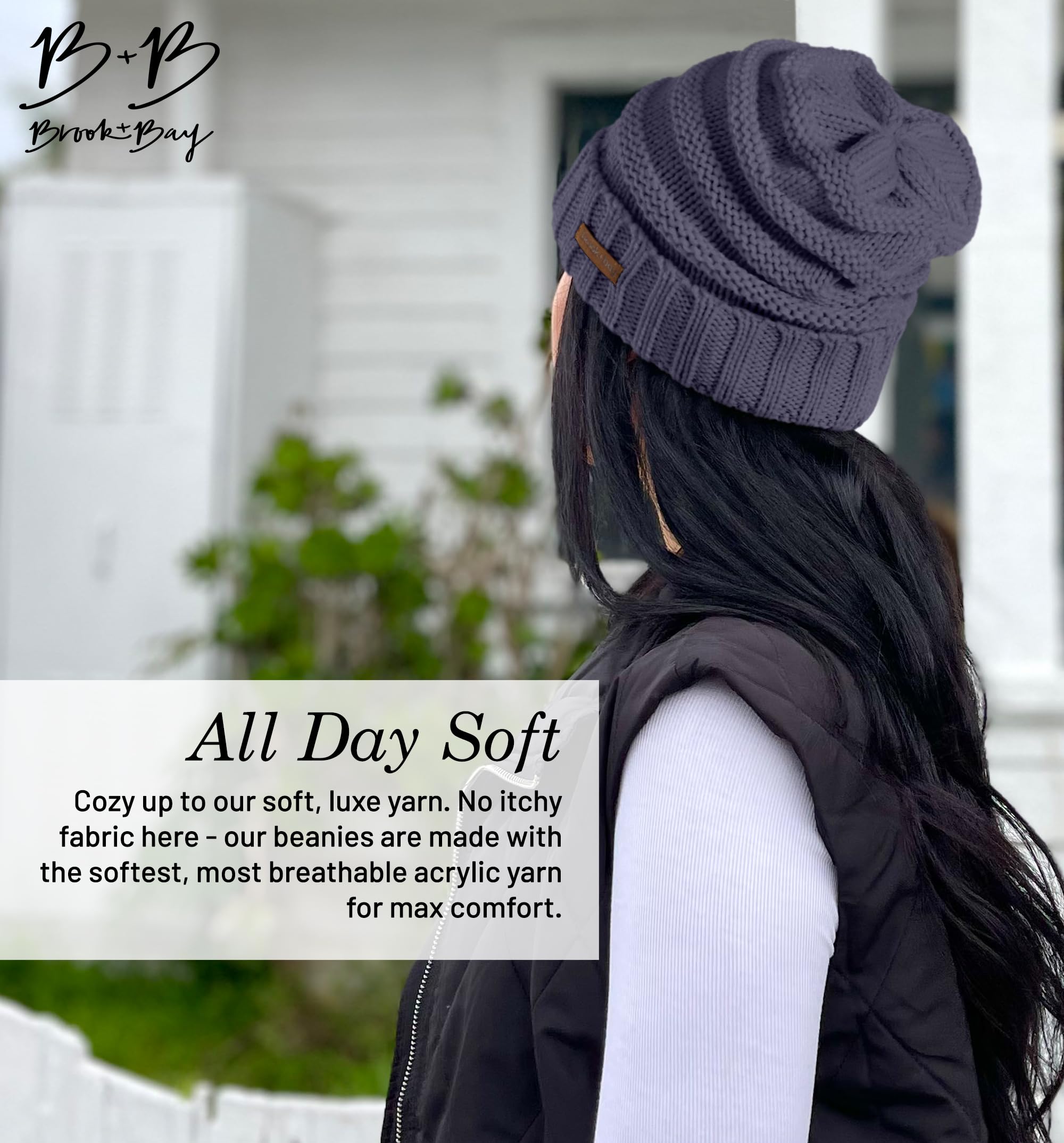 Brook + Bay Slouchy Beanie - Women's Winter Hats, Beanie Slouch Hats for Cold Weather, Oversized Beanie Knitted Hats for Women & Men Dark Gray