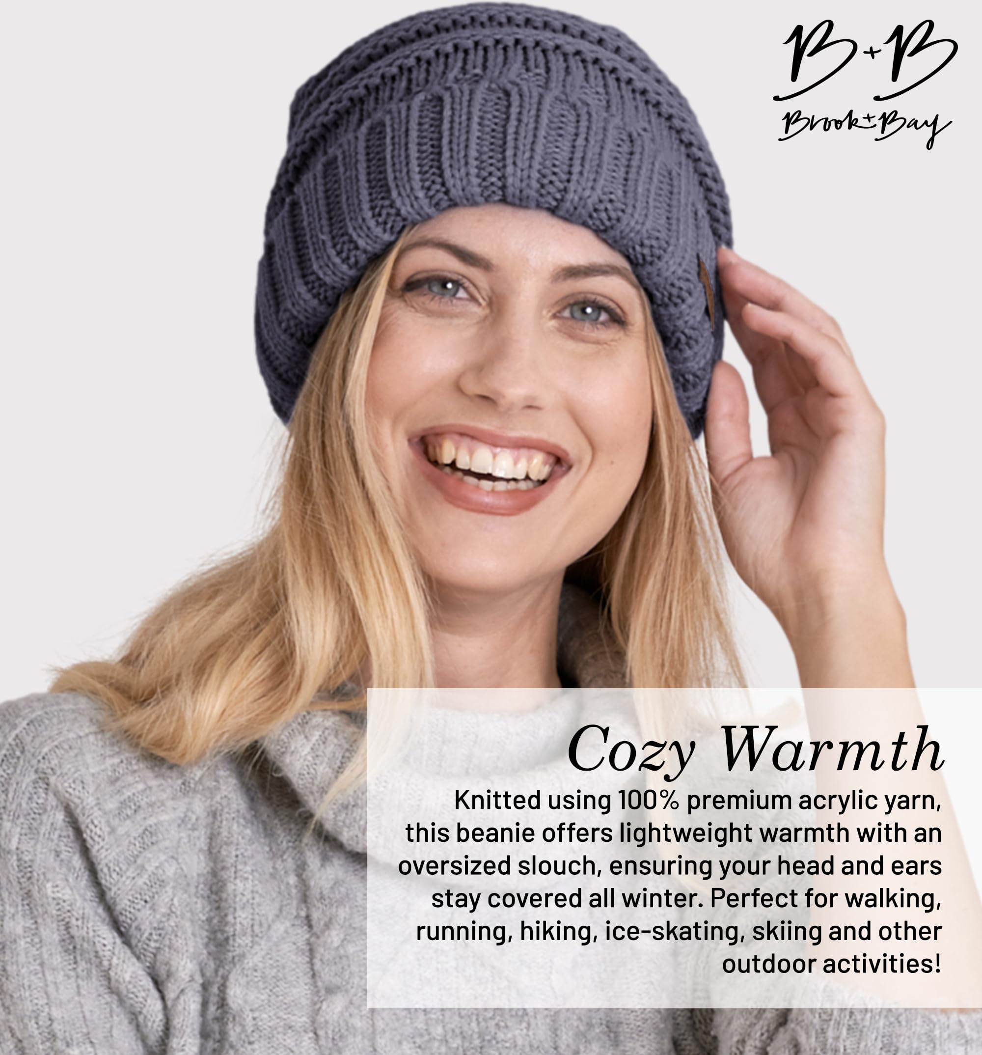 Brook + Bay Slouchy Beanie - Women's Winter Hats, Beanie Slouch Hats for Cold Weather, Oversized Beanie Knitted Hats for Women & Men Dark Gray