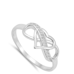 Clear CZ Infinity Love Knot Heart Promise Ring Sterling Silver Band Size 9