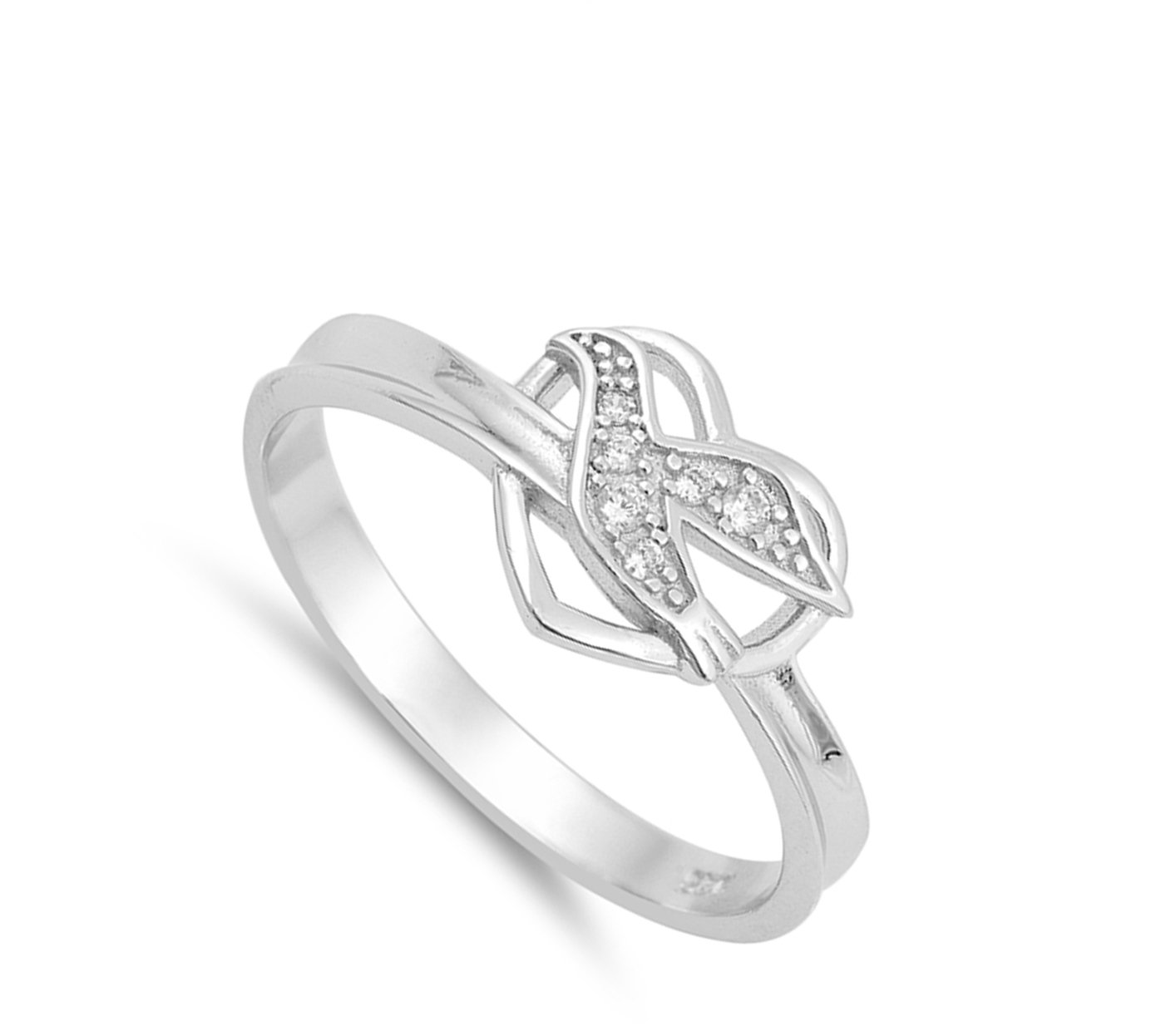 Clear CZ Holy Christian Dove Heart Promise Ring Sterling Silver Band Size 8