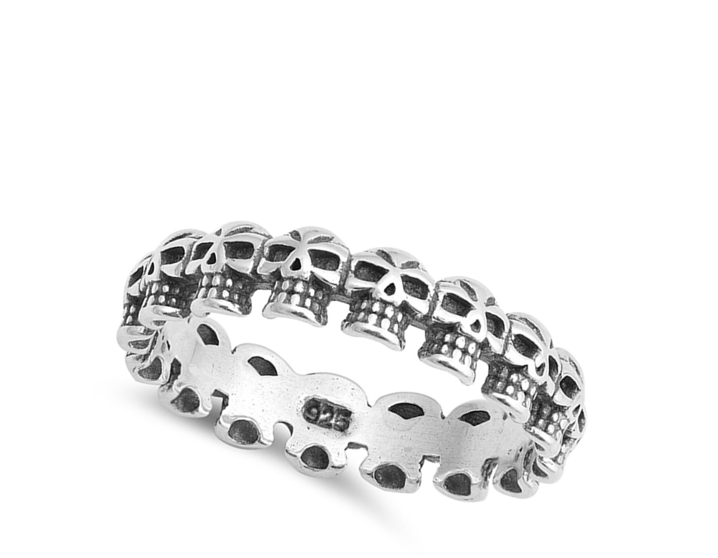 Oxidized Skull Eternity Stackable Biker Ring 925 Sterling Silver Band Size 6