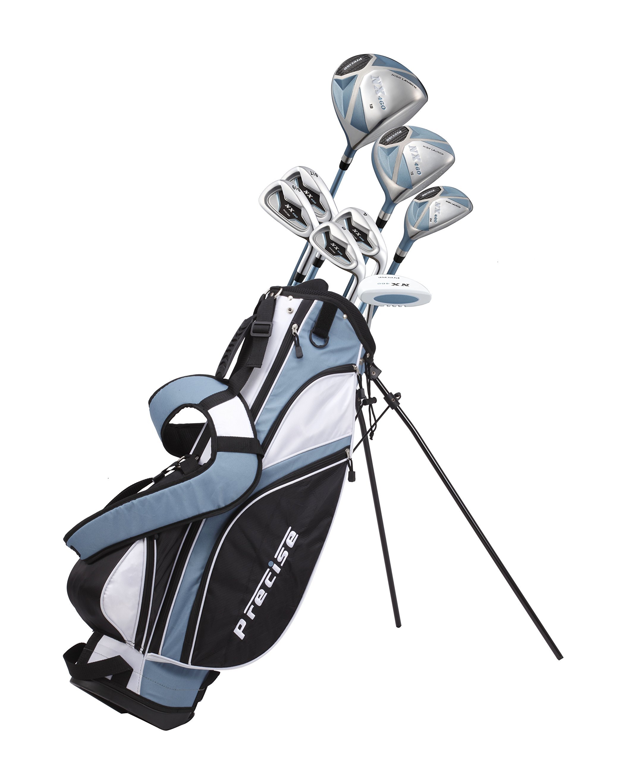 Precise NX460 Ladies Womens Complete Golf Clubs Set Includes Driver, Fairway, Hybrid, 4 Irons, Putter, Bag, 3 H/C's - 2 Sizes - Regular and Petite Size! (Right Hand Petite Size 5'3" and Below)