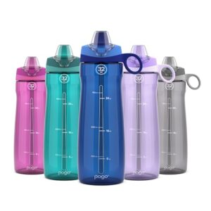 pogo bpa-free tritan plastic water bottle with soft straw, 32 oz, blue