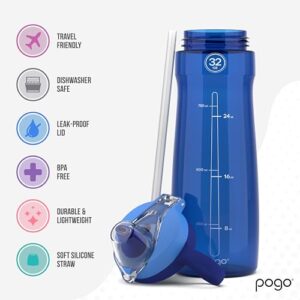 Pogo BPA-Free Tritan Plastic Water Bottle with Soft Straw, 32 Oz, Blue