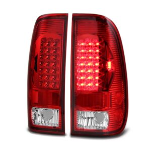 vipmotoz led tail light lamp assembly for 1997-2003 ford f150 & 1999-2007 ford superduty f250 f350 pickup truck - rosso red lens, driver and passenger side