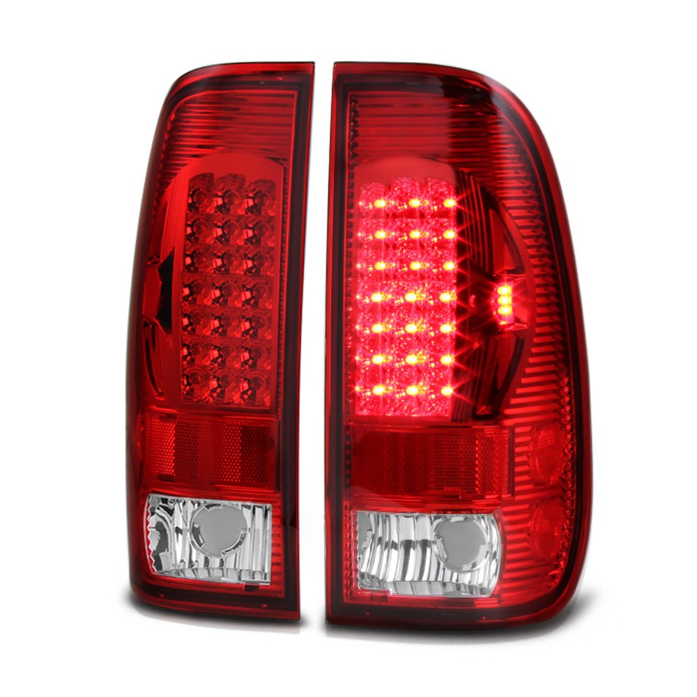 VIPMOTOZ LED Tail Light Lamp Assembly For 1997-2003 Ford F150 & 1999-2007 Ford Superduty F250 F350 Pickup Truck - Rosso Red Lens, Driver and Passenger Side