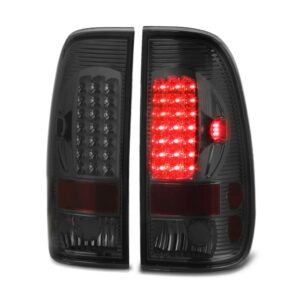 vipmotoz led tail light lamp assembly for 1997-2003 ford f150 & 1999-2007 ford superduty f250 f350 pickup truck - metallic chrome housing, smoke lens, driver and passenger side