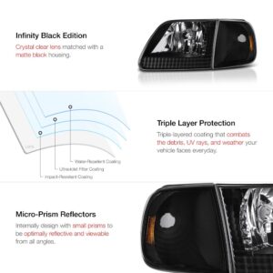 VIPMOTOZ For 1997-2003 Ford F150 Headlights & Turn Signal Cornering Lamps - Matte Black Housing, Driver and Passenger Side