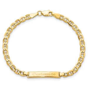 brilliant bijou children's name bracelet - id engraved bracelet, 14k yellow gold child bracelet for girls and boys real gold id bracelet (not plated or filled)