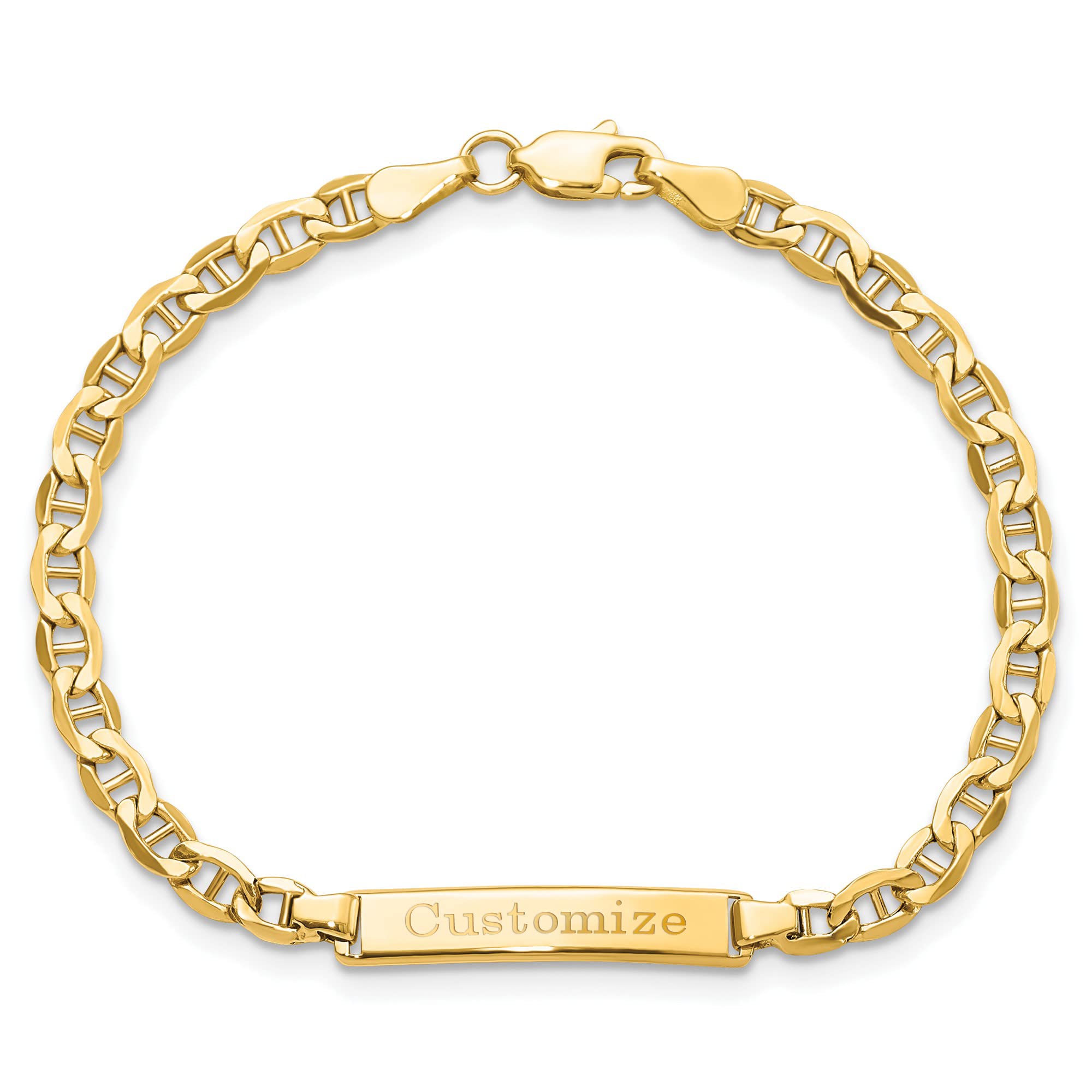 Brilliant Bijou Children's Name Bracelet - ID Engraved Bracelet, 14k Yellow Gold Child Bracelet for Girls and Boys Real Gold ID Bracelet (Not Plated or Filled)