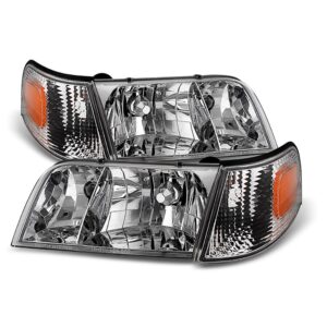 VIPMOTOZ Chrome Housing OE-Style Headlight & Turn Signal Side Marker Lamp Assembly For 1998-2011 Ford Crown Victoria, Driver & Passenger Side