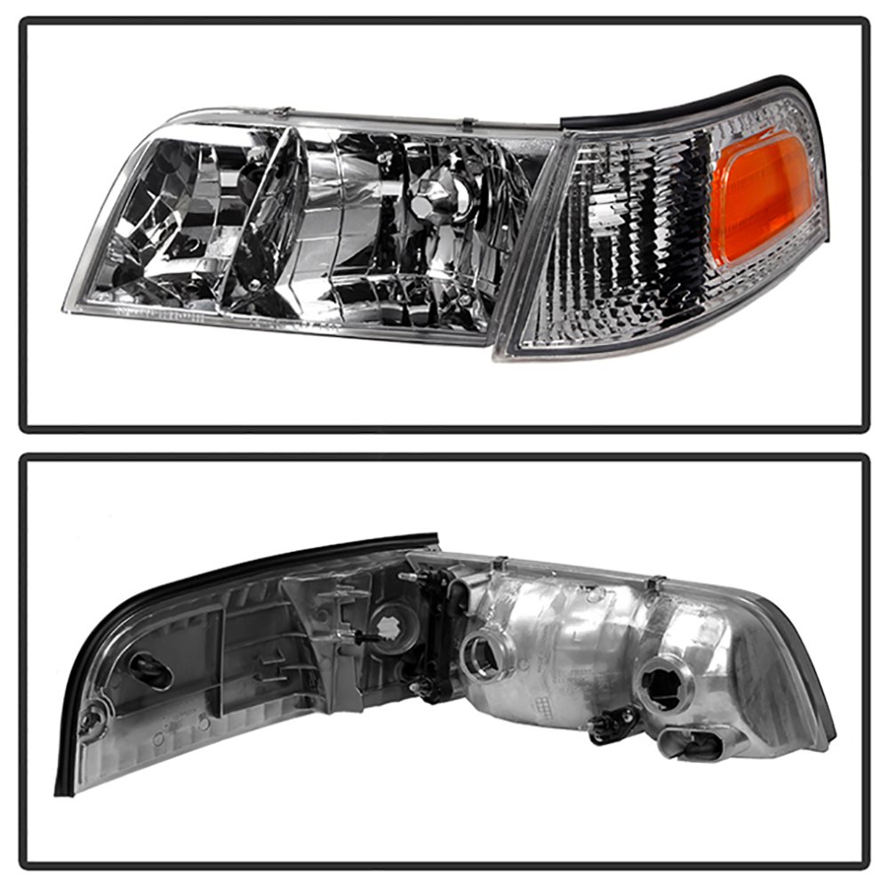 VIPMOTOZ Chrome Housing OE-Style Headlight & Turn Signal Side Marker Lamp Assembly For 1998-2011 Ford Crown Victoria, Driver & Passenger Side