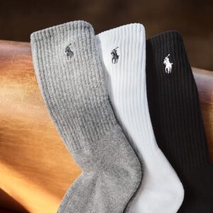 POLO RALPH LAUREN Men's Tech Athletic Low Cut Sock 3 Pair Pack, Black, Mens Shoe Size 6-12