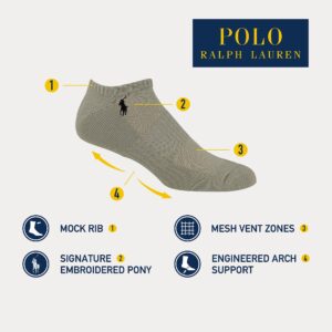 POLO RALPH LAUREN Men's Tech Athletic Low Cut Sock 3 Pair Pack, Black, Mens Shoe Size 6-12