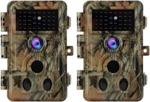 2-pack 48mp 1296p trail cameras night vision no glow h.264 video motion activated 0.1s trigger time waterproof for outdoor wildlife hunting and home security surveillance