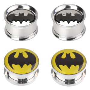 IPINK-Batman Stainless Steel Screw-On Gauges/Tunnels Double Flare Ear Plugs 2 Pairs (2 Pair of 00 gauge(10mm))