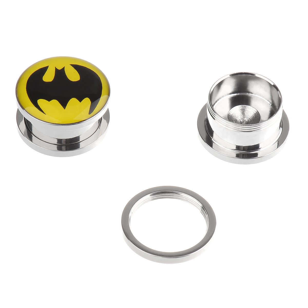 IPINK-Batman Stainless Steel Screw-On Gauges/Tunnels Double Flare Ear Plugs 2 Pairs (2 Pair of 00 gauge(10mm))