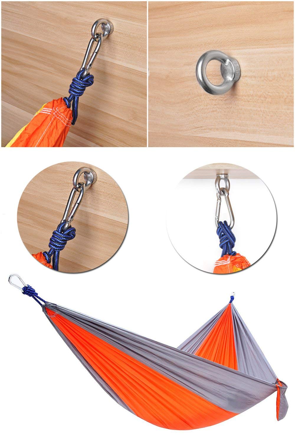 Hammock Hanging Kit, Load Capacity 1400 LBS, Stainless Steel Hammock Hooks Heavy Duty Carabiner Set for Hammock Yoga Swing Chair Indoor Outdoor Hammock Hook for Wall, Trees