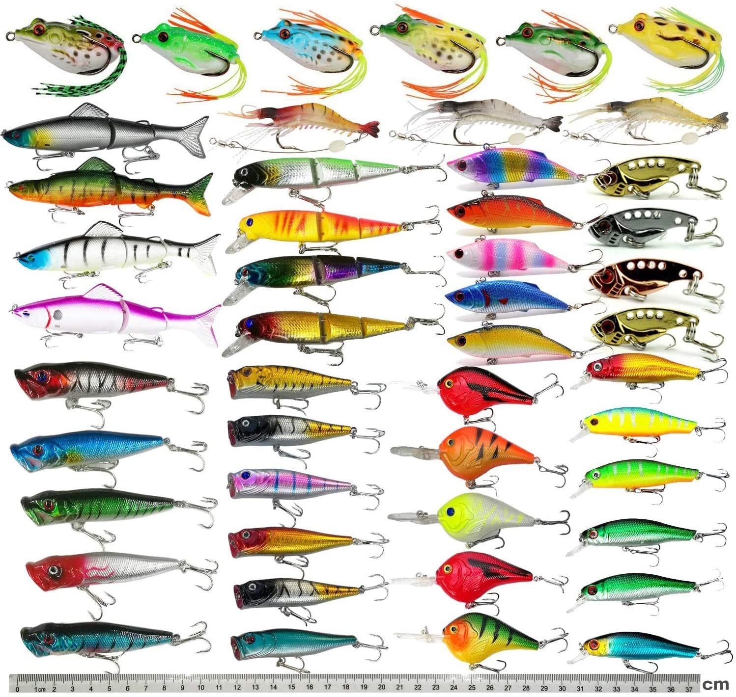 XBLACK Fishing Lures Set, Including Minnow Popper Jointed VIB Shrimp Frogs, Whopper Fishing Lure for Bass Catfish Pike, Baits for Freshwater Saltwater, Fishing Gifts for Men Women(48pcs)