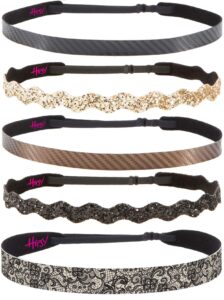 hipsy cute fashion adjustable no slip hairband headbands for women girls & teens (essential black/brown/gold 5pk)