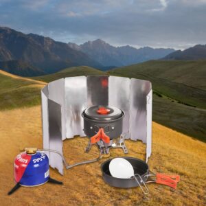 REDCAMP Folding Outdoor Stove Windscreen, 10 Plates Aluminum Camping Stove Windshield with Carrying bag, Lightweight Butane Burner Windshield