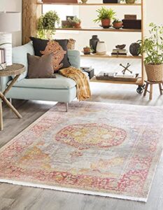 unique loom baracoa collection bright color gradient medallion vintage traditional area rug, rectangular 5' 5" x 8' 0", multi/ivory