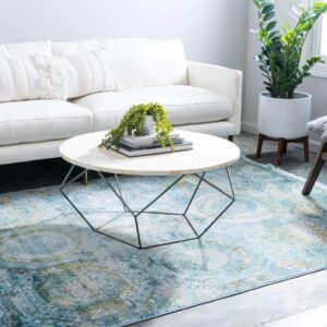 Unique Loom Baracoa Collection Area Rug - Coppelia (4' 3" x 6' 1" Rectangle, Light Blue/ Blue)