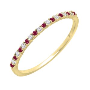 dazzlingrock collection alternate round ruby & white diamond wedding stackable band for women in 10k yellow gold, size 7