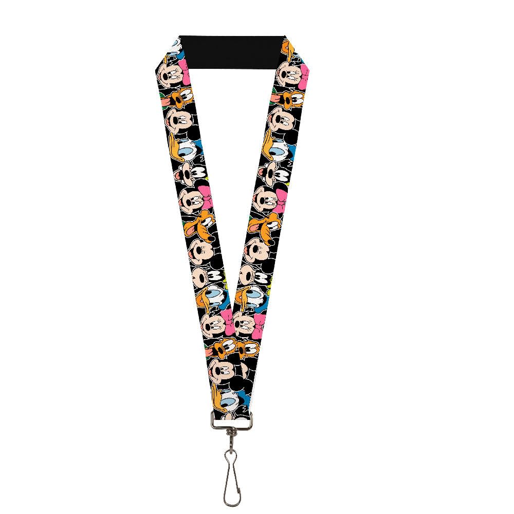 Buckle-Down womens Lanyard - 1.0" Classic Disney Character Faces Black Key Chain, Multicolor, One Size US