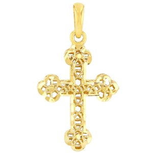 14k yellow gold textured filigree christian orthodox cross charm pendant